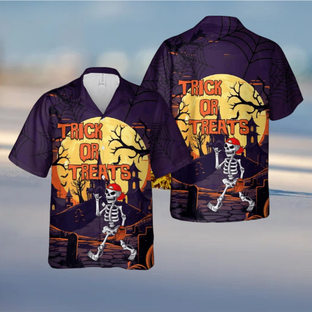 Skeleton Player Baseball Halloween Hawaiian Shirt Gift For Fans