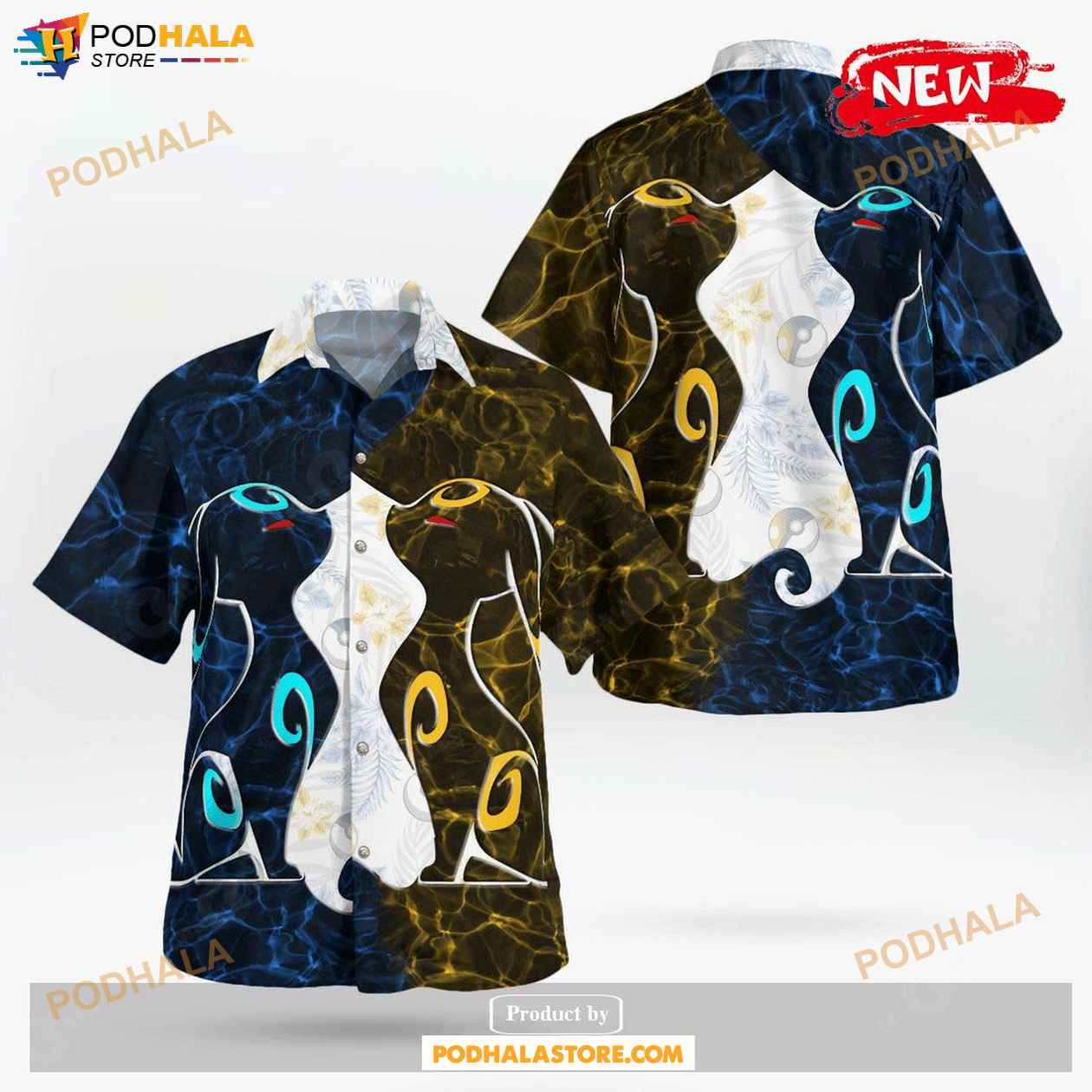 Tribal Umbreon And Shiny Umbreon Design Hawaiian Shirt, Tropical Shirt For Women Men